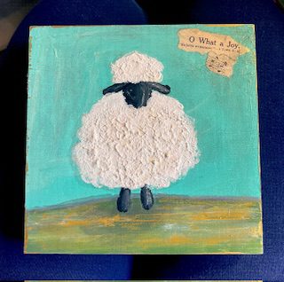 Textured Lamb with Collaged Vintage Hymnal