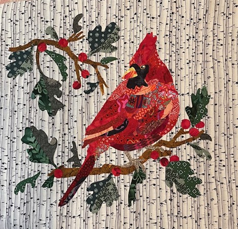 collage quilting of a cardinal by Jan Timmer