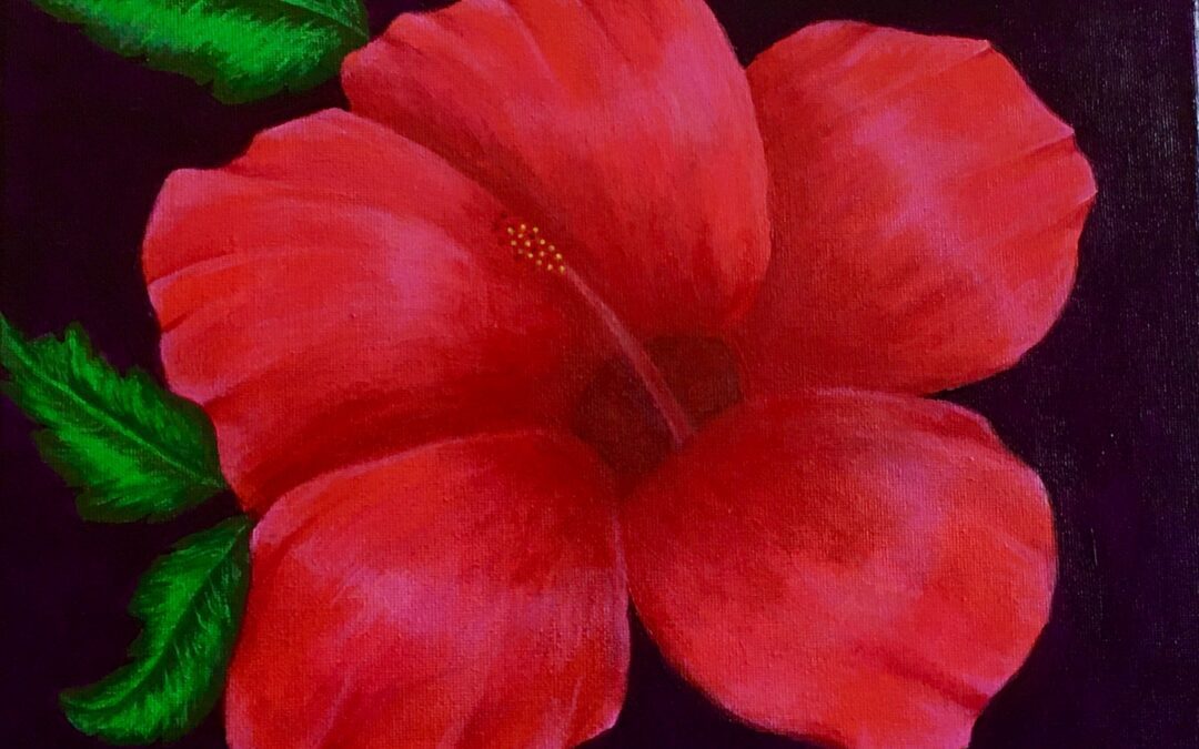 Acrylic Painting on Canvas- a realistic beautiful hibiscus flower