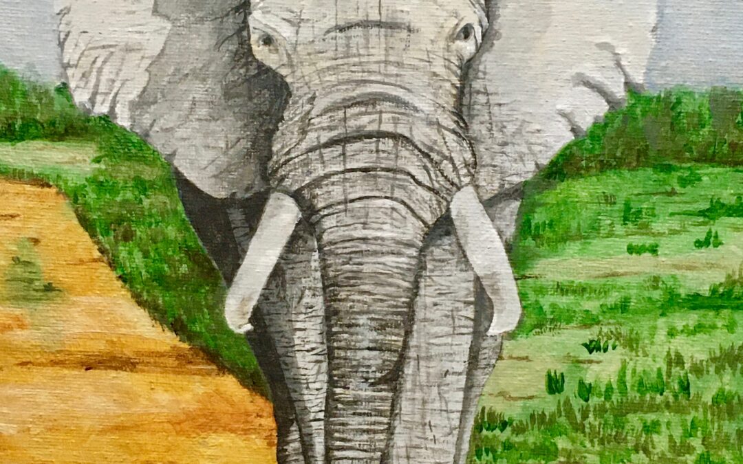 Acrylic Painting on Canvas- a realistic Elephant in the savannah